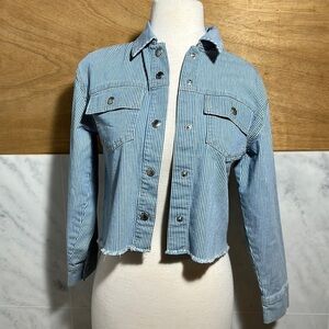 Free Assembly Girls Cut-Off Striped Denim Jacket, size L(10-12)